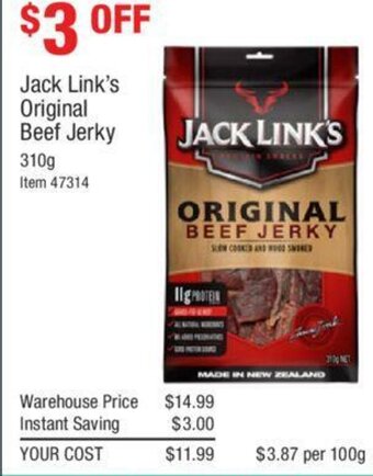 Costco Jack Link's Original Beef Jerky 310g offer