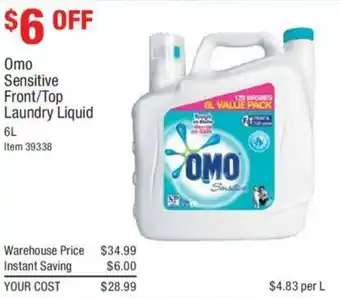Costco Omo Sensitive Front/Top Laundry Liquid 6L offer