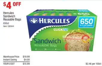Hercules Sandwich Reusable Bags 650ct
