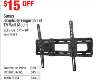 Sanus Simplicity Fingertip Tilt TV Wall Mount SLT3-B2 37" - 90"
