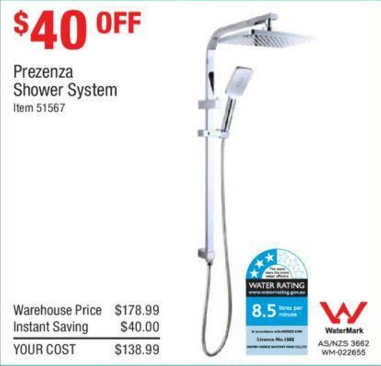 Prezenza Shower System offer at Costco