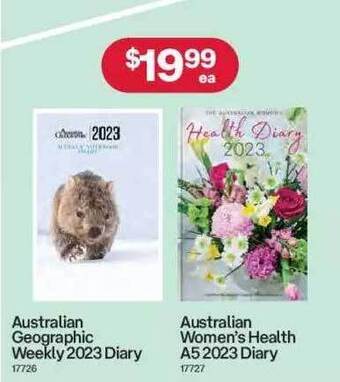 Australia Post Australian geographic weekly 2023 diary, australian women's health a5 2023 diary offer