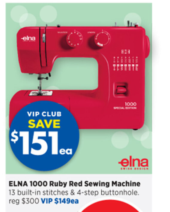 Elna 1000 Ruby Red Sewing Machine offer at Spotlight