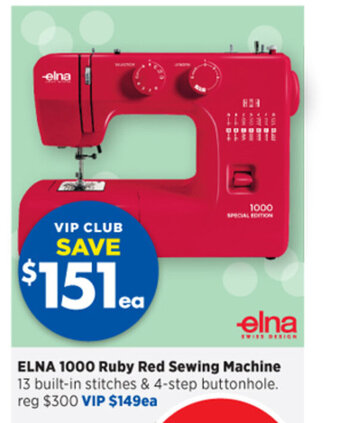 Spotlight Elna 1000 Ruby Red Sewing Machine offer