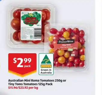 ALDI Australian mini roma tomatoes or tiny toms tomatoes offer