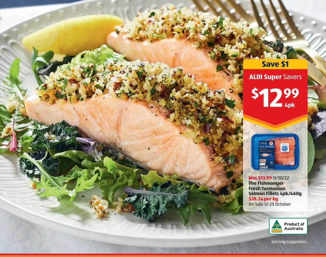 The fishmonger fresh tasmanian salmon fillets offer at ALDI