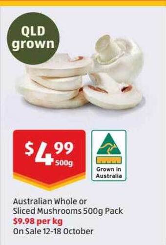 ALDI Australian whole or sliced mushrooms offer