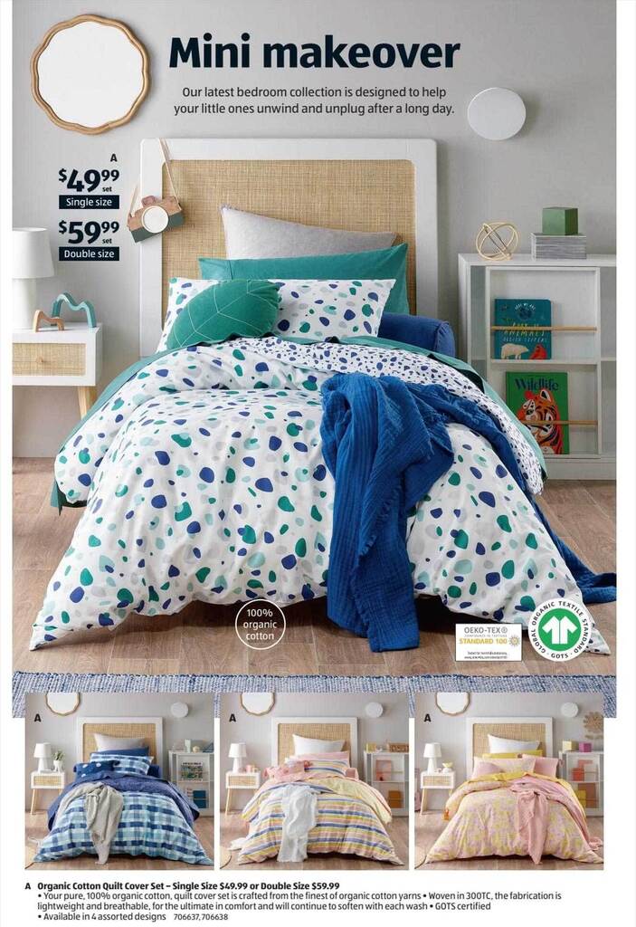 Organic cotton quilt cover set single size or double size offer at ALDI