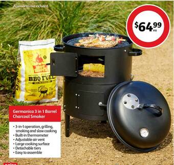 Coles Germanica 3 in 1 barrel charcoal smoker offer
