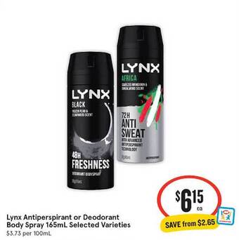 IGA Lynx antiperspirant or deodorant body spray offer