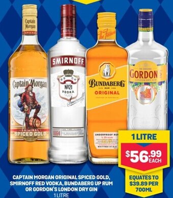 Bottlemart Captain Morgan Original Spiced Gold Smirnoff Red Vodka, Bundaberg Up Rum Or Gordon's London Dry Gin offer