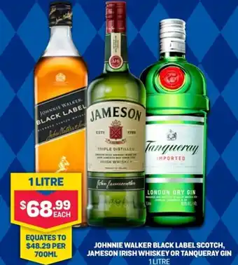 Bottlemart Johnnie Walker Black Label Irish Scotch, Jameson Whisky Or Tanqueray Gin 1 Liter offer
