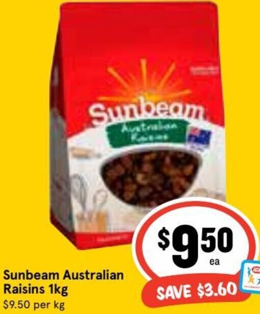 Sunbeam Australian Raisins 1kg offer at Ritchies