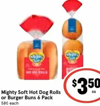 Mighty Soft Hot Dog Rolls or Burger Buns 6 Pack