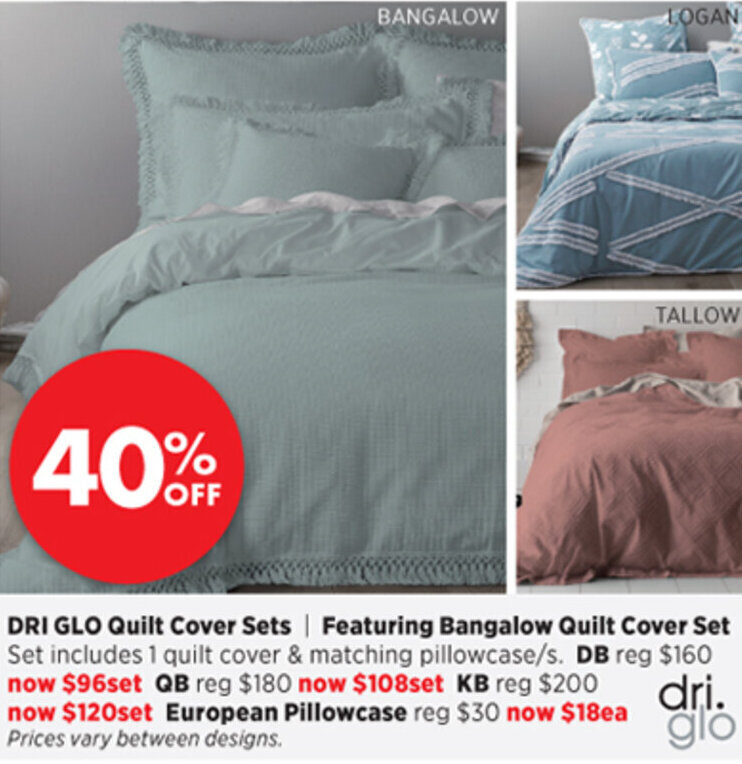 Dri Glo Quilt Cover Sets (QB) offer at Spotlight