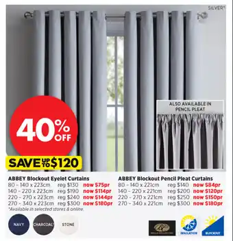 Abbey Blockout Eyelet Curtains 80x140x223cm