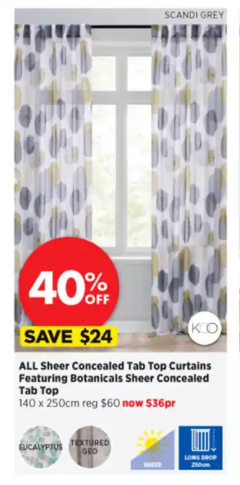Spotlight All Sheer Concealed Tab Top Curtains Featuring Botanicals Sheer Concealed Tab Top 140x250cm offer