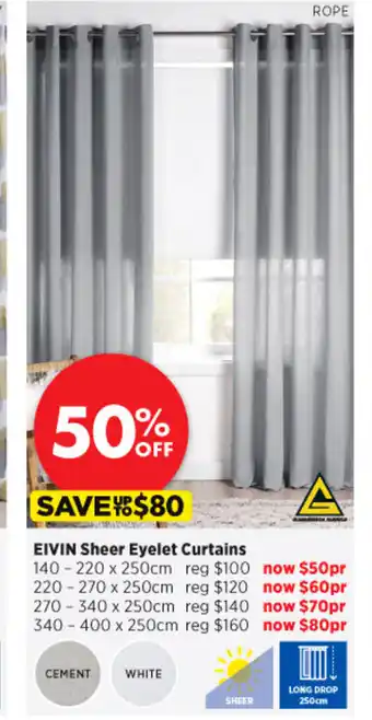 Eivin Sheer Eyelet Curtains 140-220x250cm