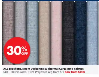 Spotlight All Blockout, Room Darkening & Thermal Curtaining Fabrics 140-280cm offer
