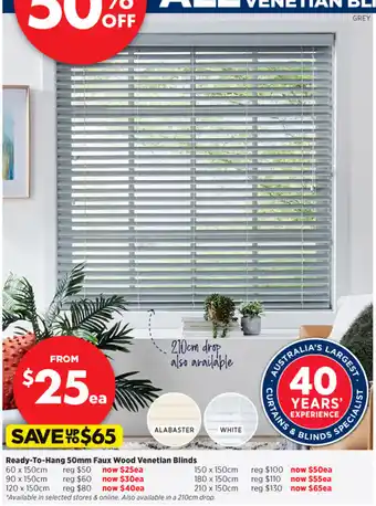 Spotlight Ready-To-Hang 50mm Faux Wood Venetian Blinds 60x150cm offer