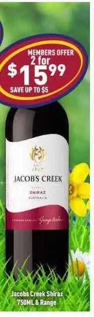 Liquor Legends Jacobs creek shiraz & range offer