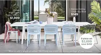 Early Settler Cohen aluminium table or kenzie dining chair sky blue offer