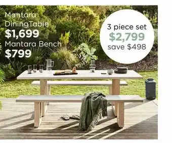 Early Settler Mantara dining table or bench offer