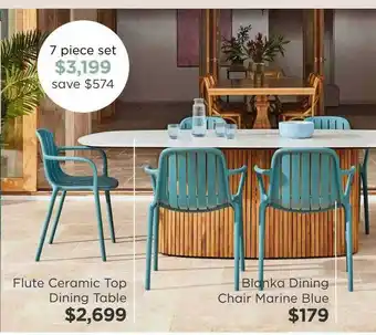 Early Settler Flute ceramic top dining table or blanka chair marine blue offer