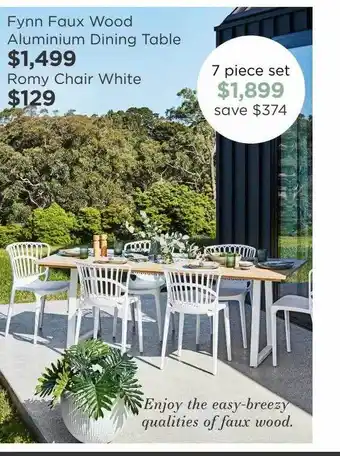 Early Settler Fynn faux wood aluminium dining table or romy chair white offer