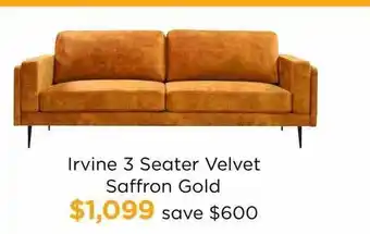 Irvine 3 seater velvet saffron gold
