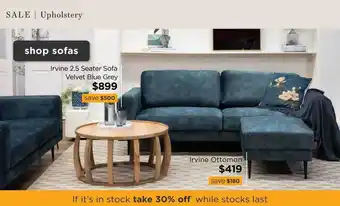 Early Settler Irvine 2.5 seater sofa velvet blue grey or ottoman offer