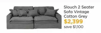 Slouch 2 seater sofa vintage cotton grey