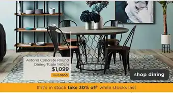 Early Settler Astoria concrete round dining table offer