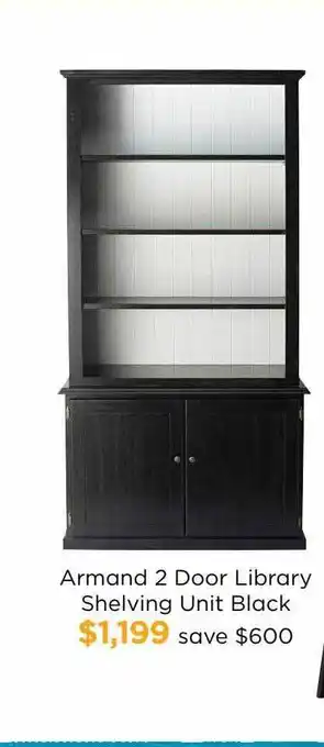 Armand 2 door library shelving unit black