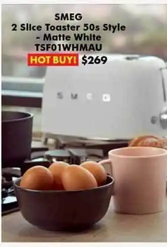 The Good Guys Smeg 2 slice toaster 50s style - matte white tsf01whmau offer