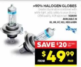 +90% halogen globes voltage