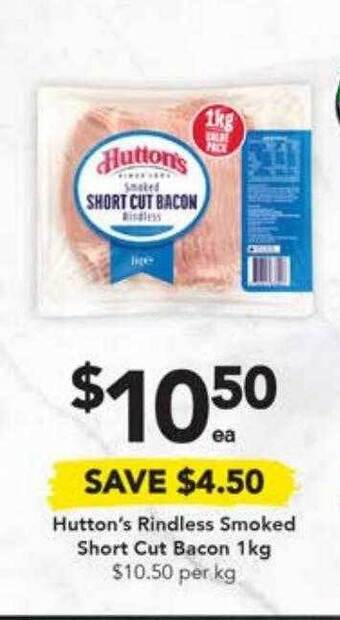 Drakes Hutton's rindless smoked short cut bacon 1kg offer