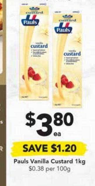 Drakes Pauls vanilla custard 1kg offer