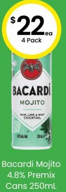 The Bottle O Bacardi Mojito 4.8% Premix Cans 250ml offer