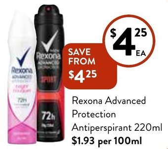 Foodworks Rexona Advanced Protection Antiperspirant 220ml offer