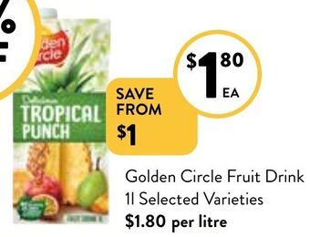 Foodworks Golden Circle Fruit Drink 1L Selected Varieties offer