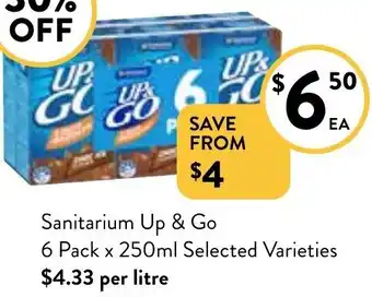 Foodworks Sanitarium Up & Go 6 Pack x 250ml Selected Varieties offer