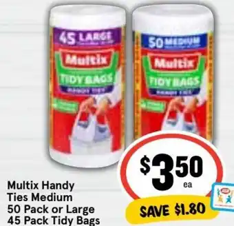 Multix Handy Ties Medium 50 Pack or Large 45 Pack Tidy Bags