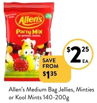 Foodworks Allen's Medium Bag Jellies, Minties Or Kool Mints 140-200g offer