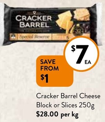 Foodworks Cracker Barrel Cheese Block Or Slices 250g offer