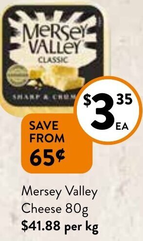 Foodworks Mersey Valley Cheese 80g offer