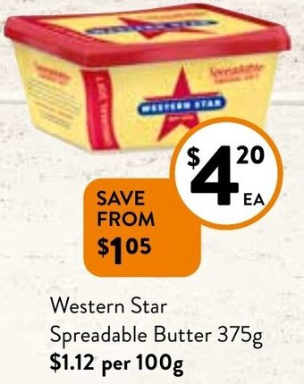 Foodworks Western Star Spreadable Butter 375g offer