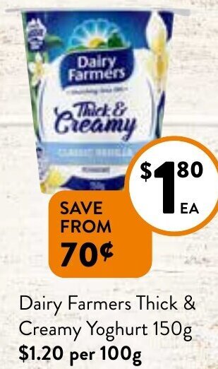 Foodworks Dairy Farmers Thick & Creamy Yoghurt 150g offer