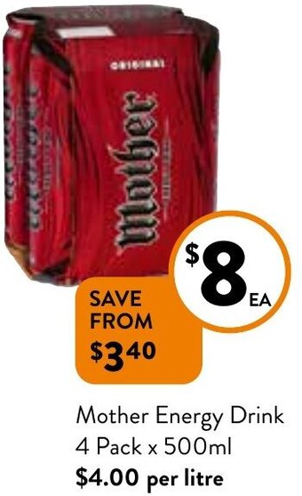 Foodworks Mother Energy Drink 4 Pack x 500ml offer