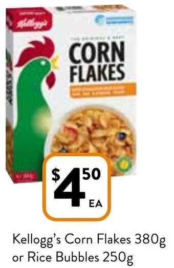 Foodworks Kellogg's Corn Flakes 380g Or Rice Bubbles 250g offer